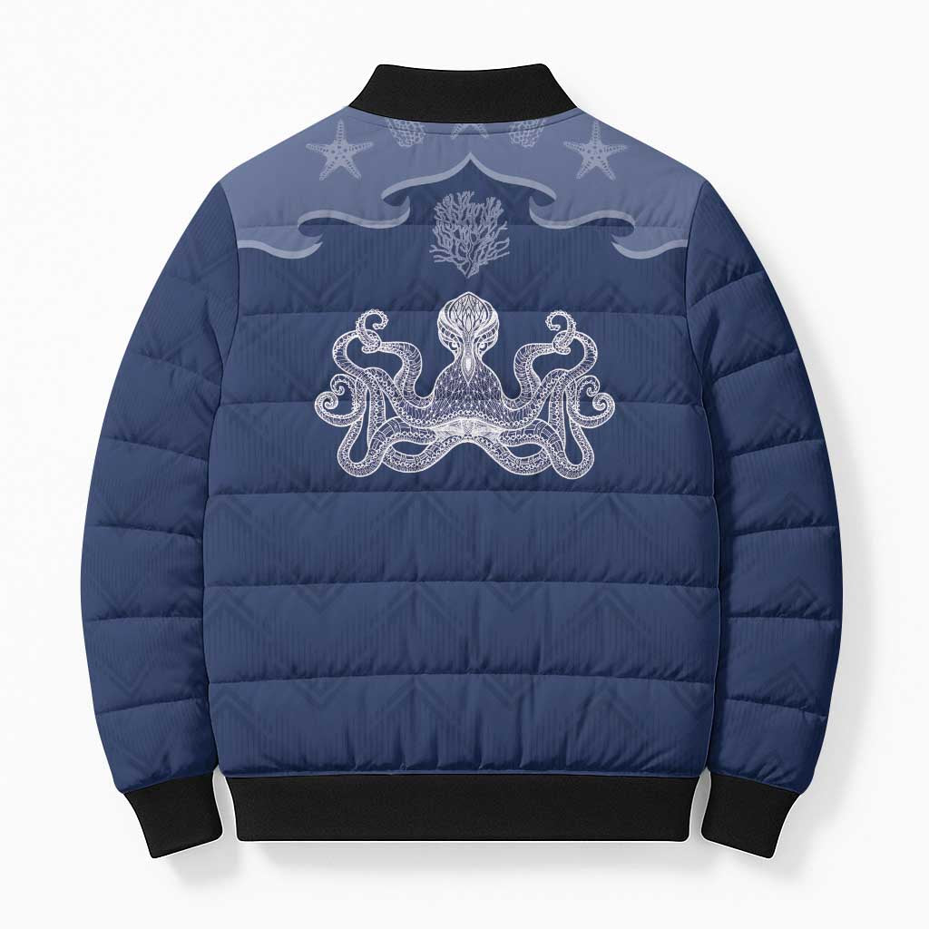 Western Yoke Bomber Puffer Jacket Octopus And Coral Cowboy Style - Wonder Print Shop