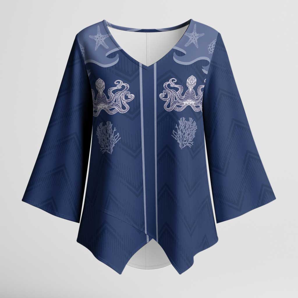 Western Yoke Kimono Sleeve Blouse Octopus And Coral Cowboy Style - Wonder Print Shop