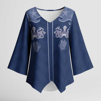 Western Yoke Kimono Sleeve Blouse Octopus And Coral Cowboy Style - Wonder Print Shop