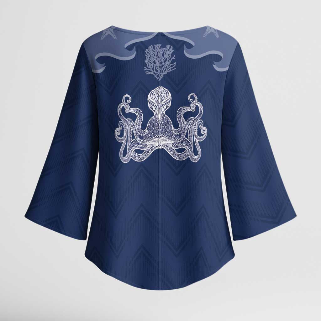 Western Yoke Kimono Sleeve Blouse Octopus And Coral Cowboy Style - Wonder Print Shop