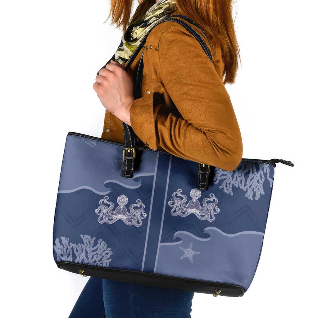Western Yoke Leather Tote Bag Octopus And Coral Cowboy Style - Wonder Print Shop
