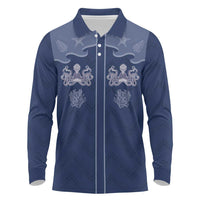 Western Yoke Long Sleeve Polo Shirt Octopus And Coral Cowboy Style - Wonder Print Shop