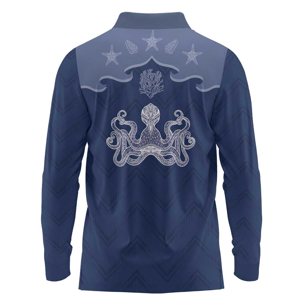 Western Yoke Long Sleeve Polo Shirt Octopus And Coral Cowboy Style - Wonder Print Shop
