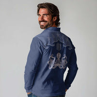 Western Yoke Long Sleeve Polo Shirt Octopus And Coral Cowboy Style - Wonder Print Shop