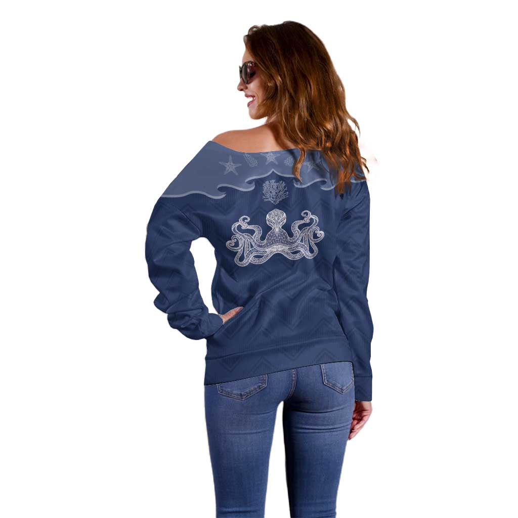 Western Yoke Off Shoulder Sweater Octopus And Coral Cowboy Style - Wonder Print Shop