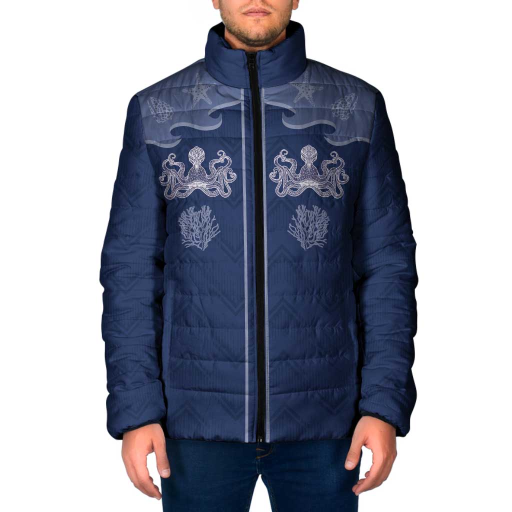 Western Yoke Padded Jacket Octopus And Coral Cowboy Style - Wonder Print Shop