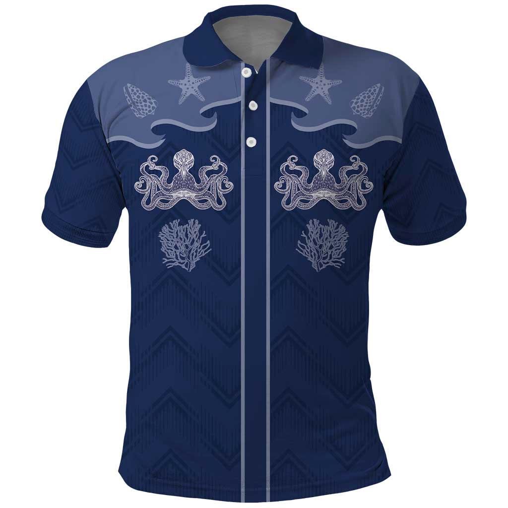 Western Yoke Polo Shirt Octopus And Coral Cowboy Style - Wonder Print Shop