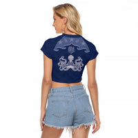 Western Yoke Raglan Cropped T Shirt Octopus And Coral Cowboy Style - Wonder Print Shop