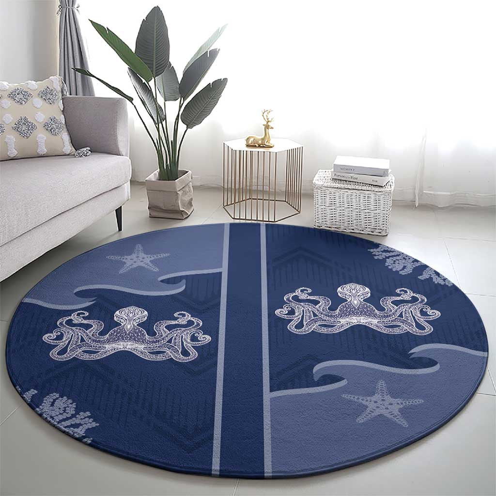 Western Yoke Round Carpet Octopus And Coral Cowboy Style - Wonder Print Shop
