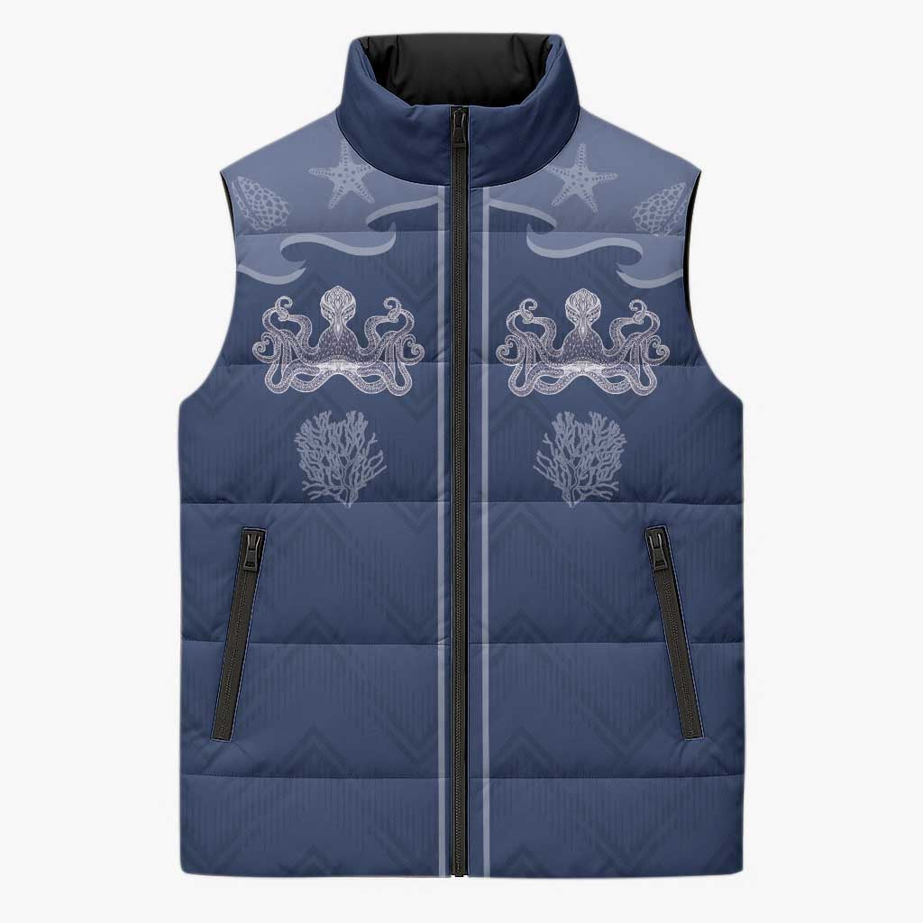 Western Yoke Sleeveless Puffer Jacket Octopus And Coral Cowboy Style - Wonder Print Shop