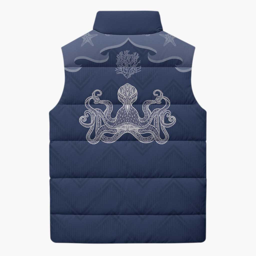 Western Yoke Sleeveless Puffer Jacket Octopus And Coral Cowboy Style - Wonder Print Shop