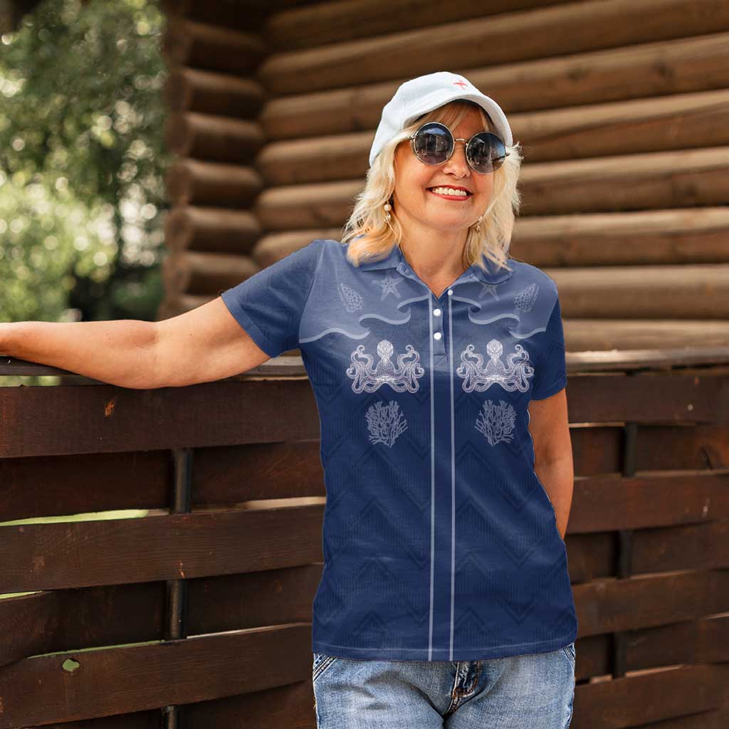 Western Yoke Women Polo Shirt Octopus And Coral Cowboy Style - Wonder Print Shop