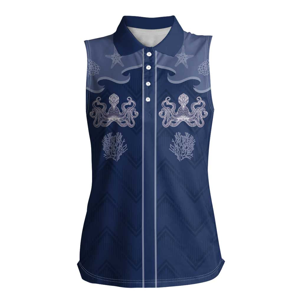 Western Yoke Women Sleeveless Polo Shirt Octopus And Coral Cowboy Style - Wonder Print Shop