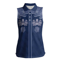 Western Yoke Women Sleeveless Polo Shirt Octopus And Coral Cowboy Style - Wonder Print Shop