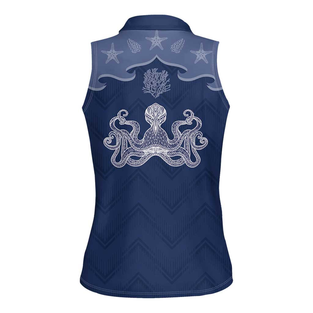 Western Yoke Women Sleeveless Polo Shirt Octopus And Coral Cowboy Style - Wonder Print Shop