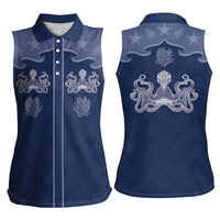 Western Yoke Women Sleeveless Polo Shirt Octopus And Coral Cowboy Style - Wonder Print Shop