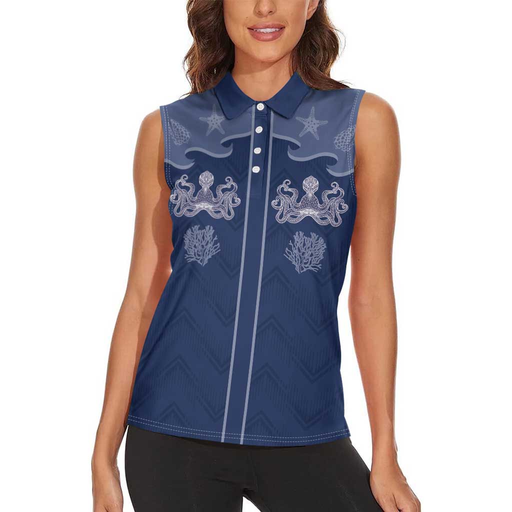 Western Yoke Women Sleeveless Polo Shirt Octopus And Coral Cowboy Style - Wonder Print Shop