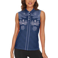 Western Yoke Women Sleeveless Polo Shirt Octopus And Coral Cowboy Style - Wonder Print Shop