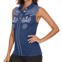 Western Yoke Women Sleeveless Polo Shirt Octopus And Coral Cowboy Style - Wonder Print Shop