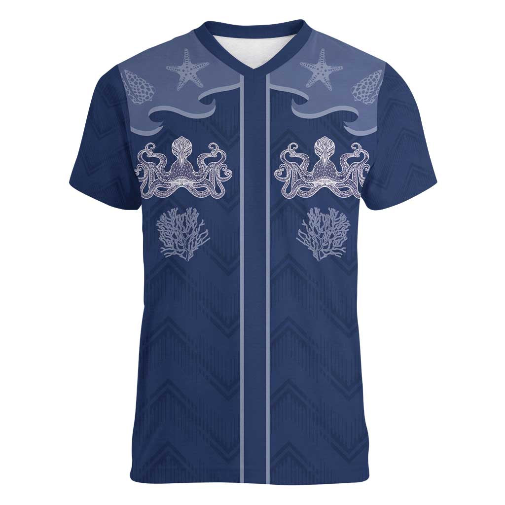 Western Yoke Women V-Neck T-Shirt Octopus And Coral Cowboy Style - Wonder Print Shop