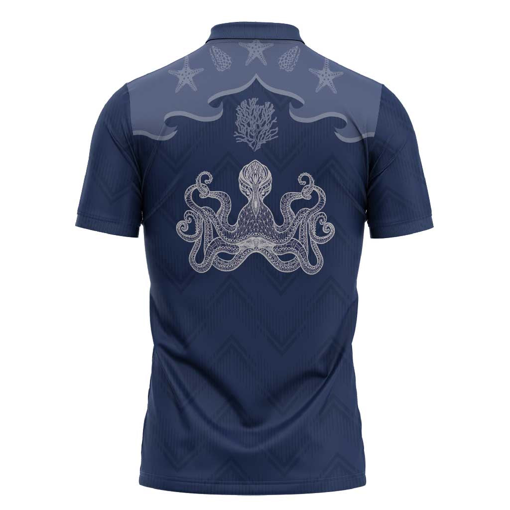 Western Yoke Zipper Polo Shirt Octopus And Coral Cowboy Style - Wonder Print Shop