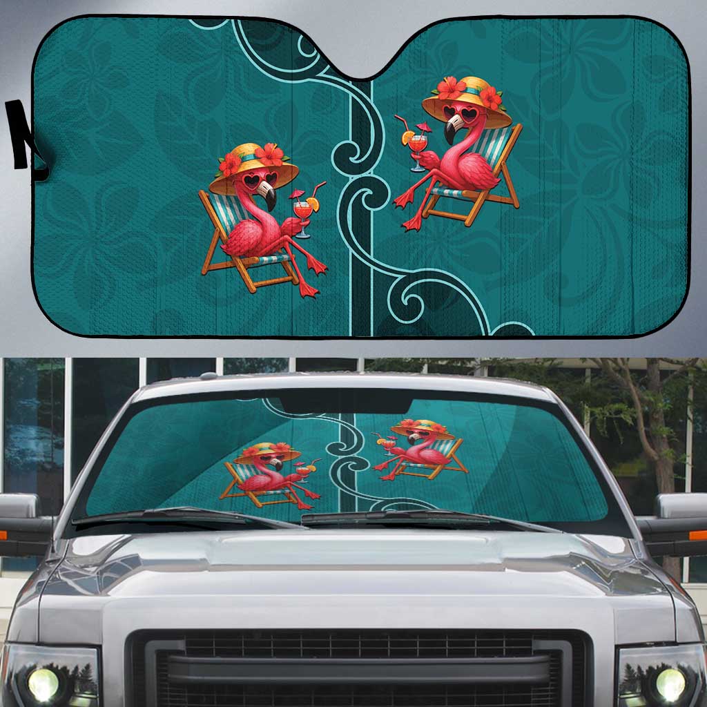 Western Yoke Auto Sun Shade Flamingo Relax Cowboy Style - Wonder Print Shop