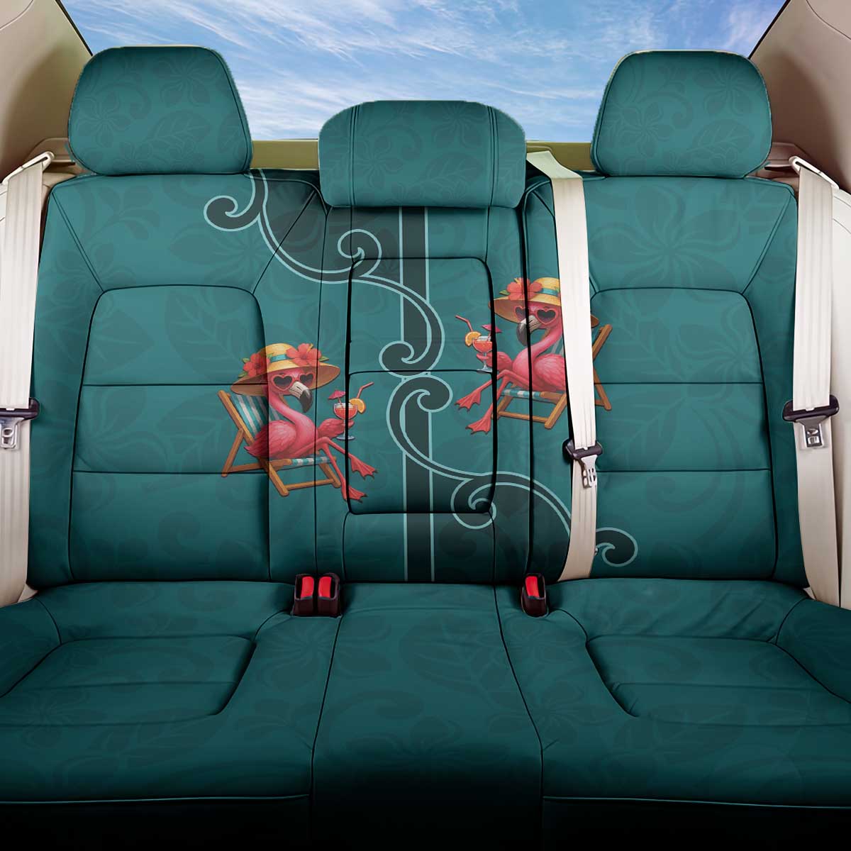Western Yoke Back Car Seat Cover Flamingo Relax Cowboy Style - Wonder Print Shop