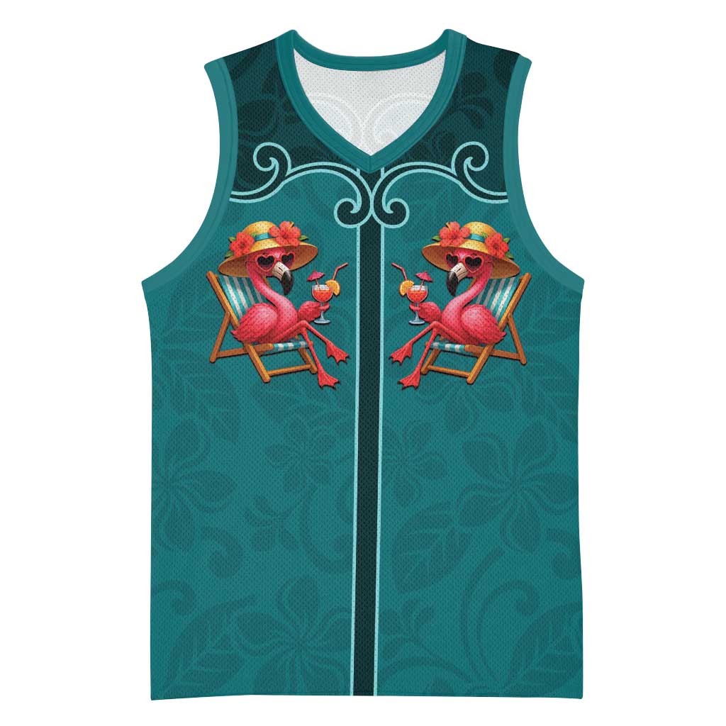 Western Yoke Basketball Jersey Flamingo Relax Cowboy Style - Wonder Print Shop