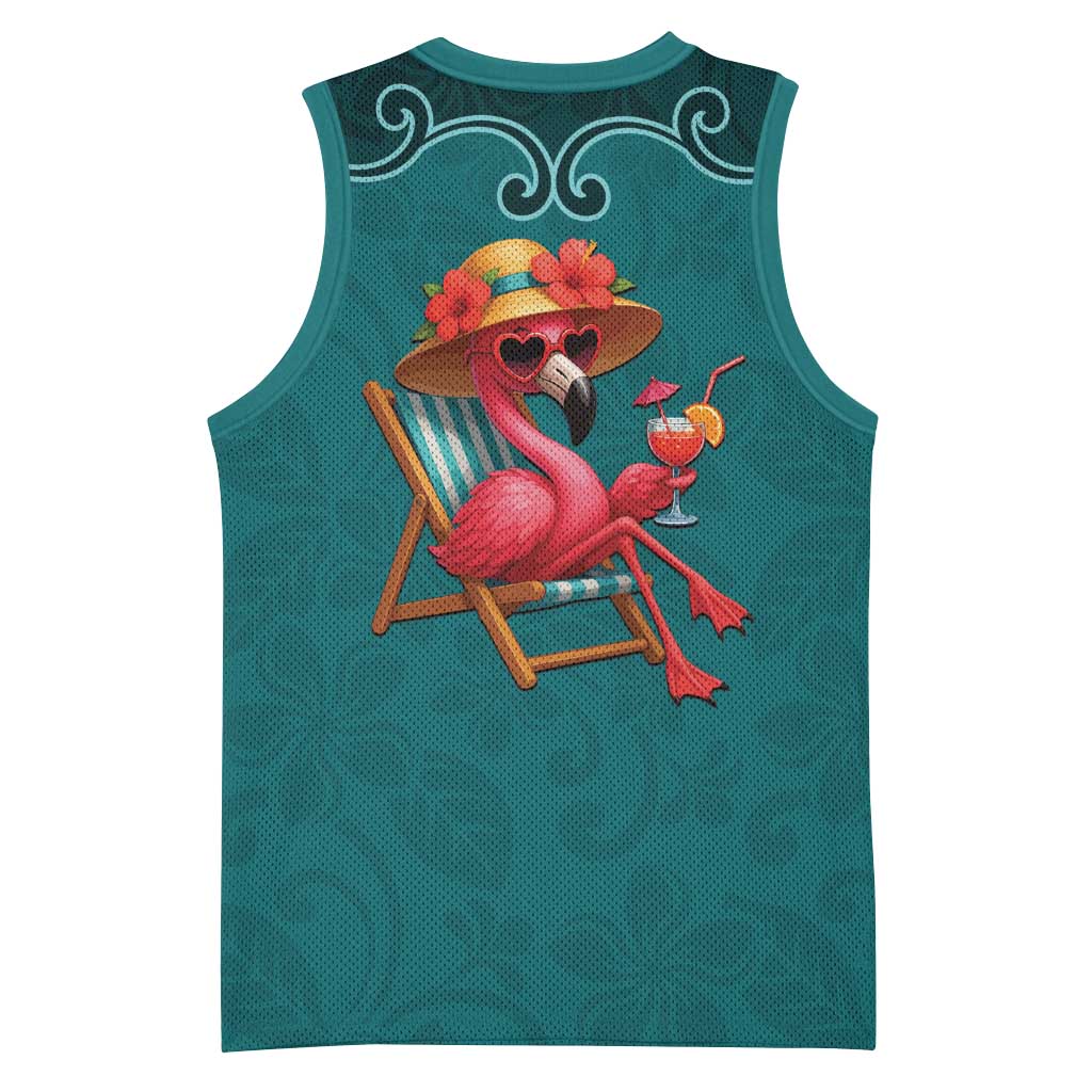 Western Yoke Basketball Jersey Flamingo Relax Cowboy Style - Wonder Print Shop