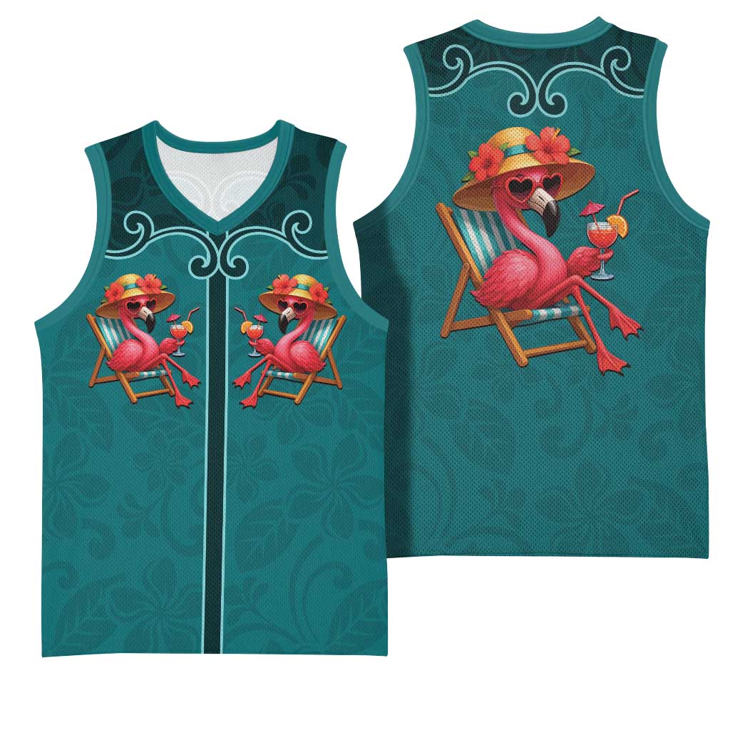 Western Yoke Basketball Jersey Flamingo Relax Cowboy Style - Wonder Print Shop