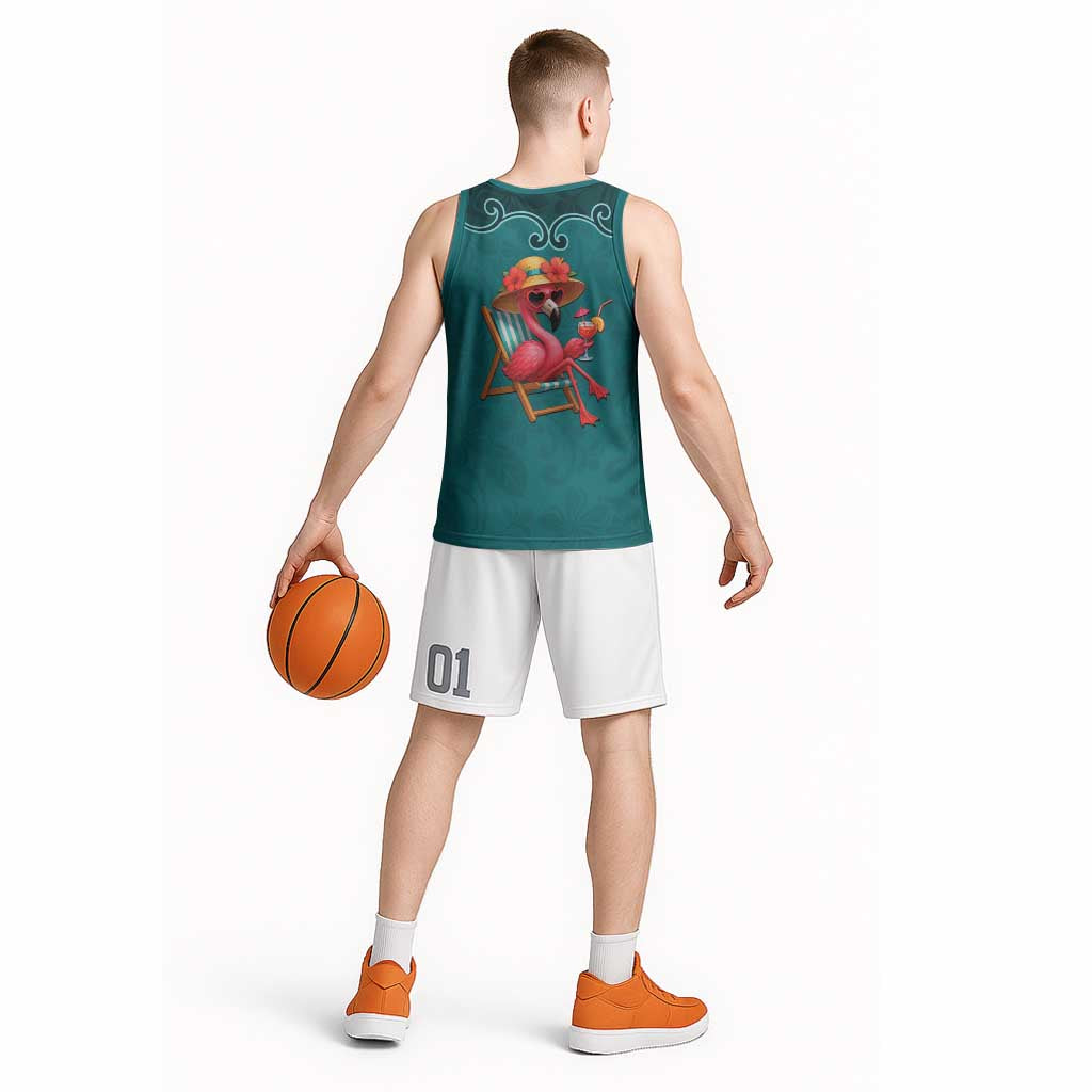 Western Yoke Basketball Jersey Flamingo Relax Cowboy Style - Wonder Print Shop
