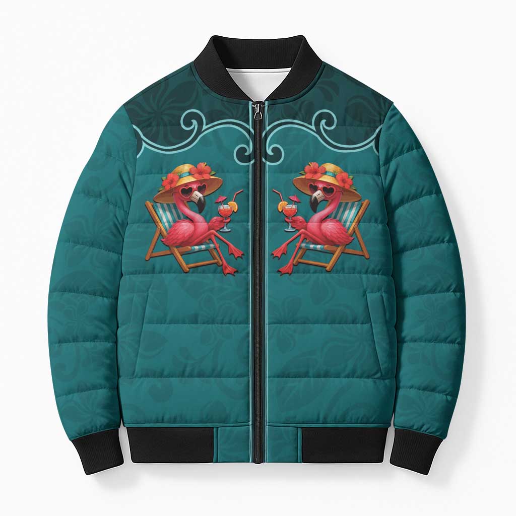 Western Yoke Bomber Puffer Jacket Flamingo Relax Cowboy Style - Wonder Print Shop