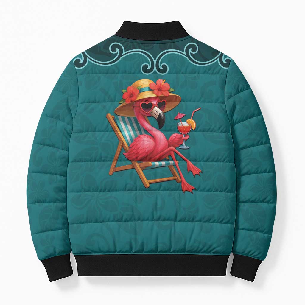 Western Yoke Bomber Puffer Jacket Flamingo Relax Cowboy Style - Wonder Print Shop