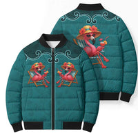 Western Yoke Bomber Puffer Jacket Flamingo Relax Cowboy Style - Wonder Print Shop