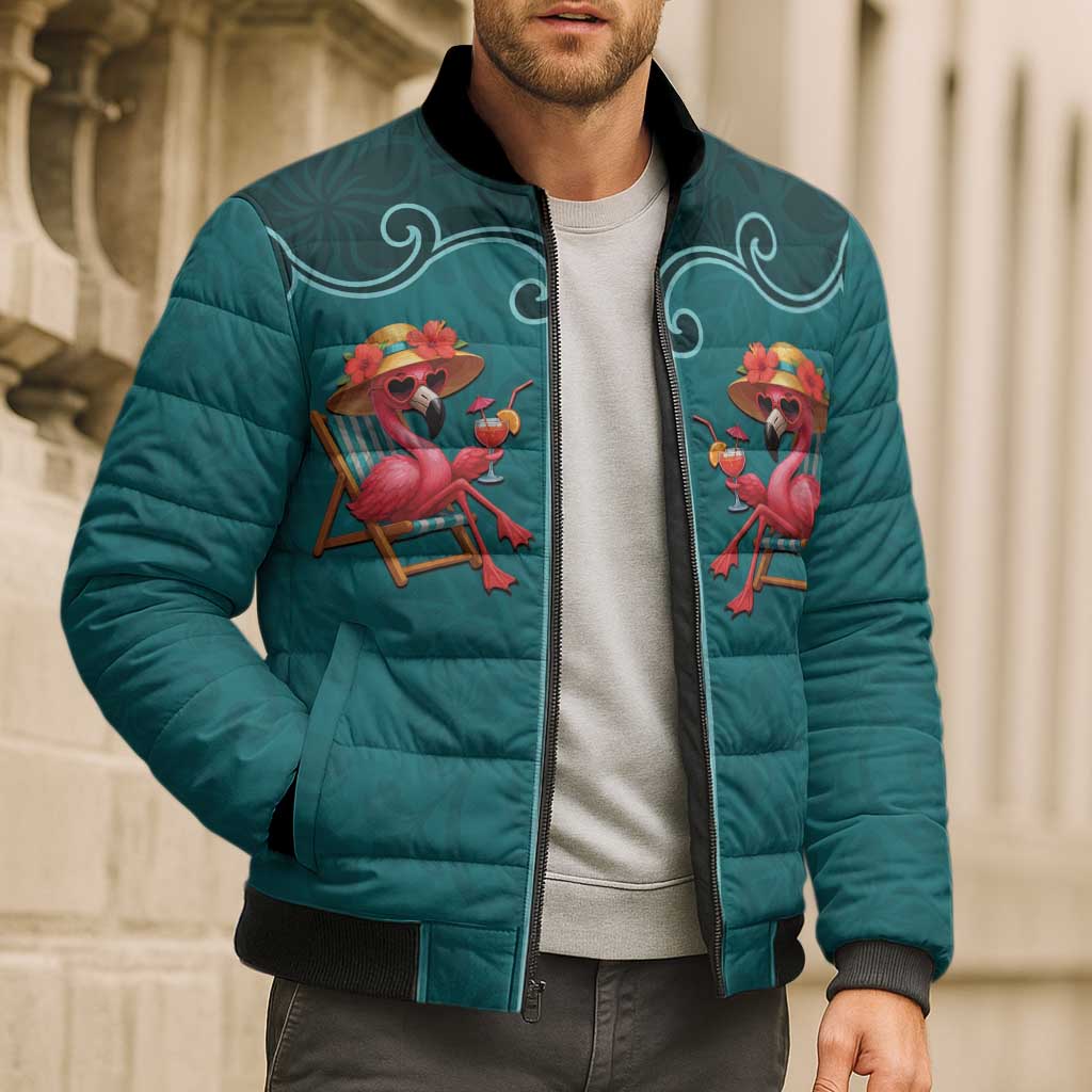 Western Yoke Bomber Puffer Jacket Flamingo Relax Cowboy Style - Wonder Print Shop