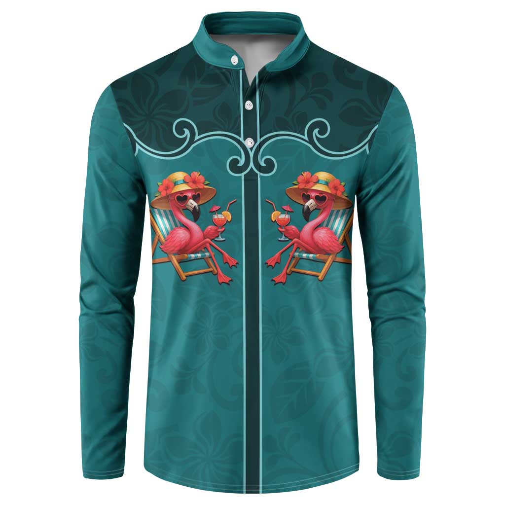 Western Yoke Button Sweatshirt Flamingo Relax Cowboy Style - Wonder Print Shop