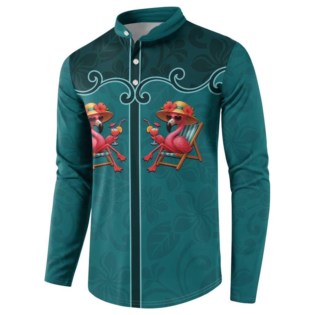 Western Yoke Button Sweatshirt Flamingo Relax Cowboy Style - Wonder Print Shop