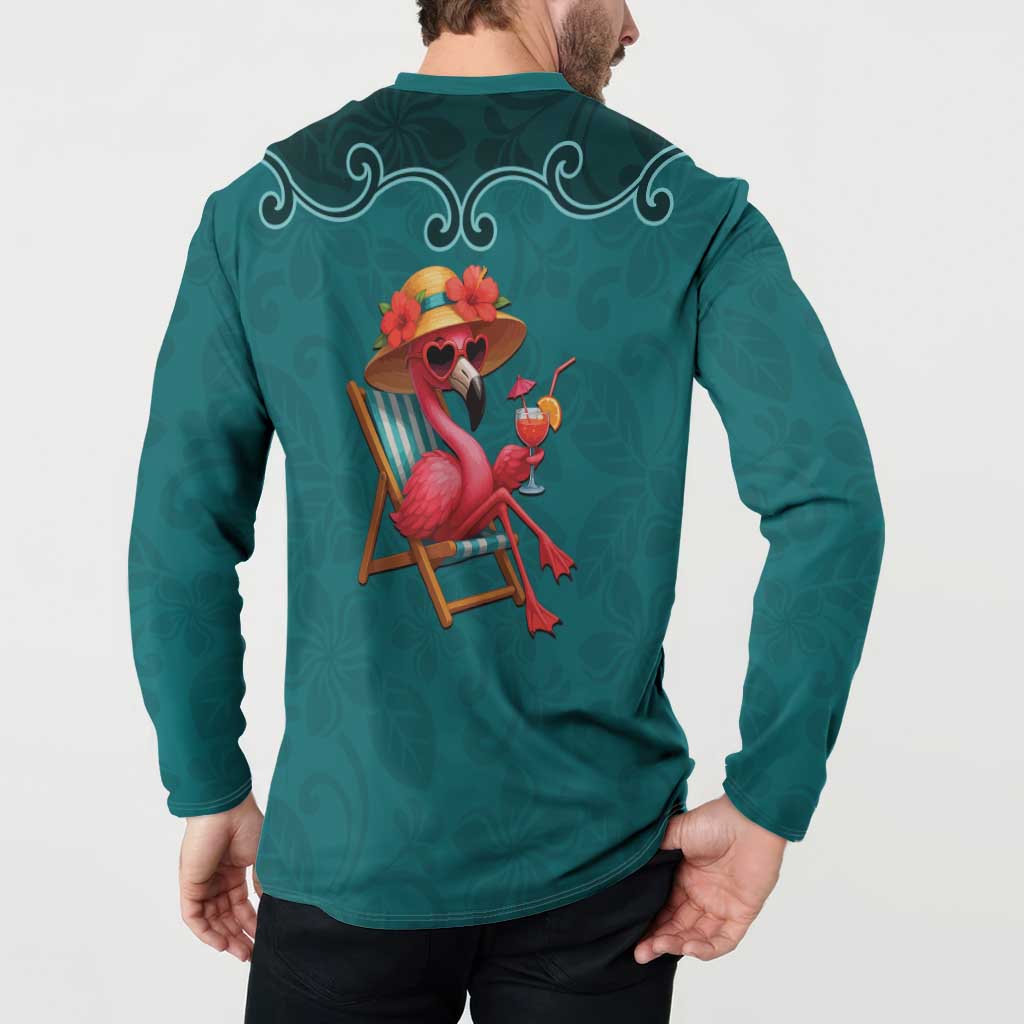 Western Yoke Button Sweatshirt Flamingo Relax Cowboy Style - Wonder Print Shop