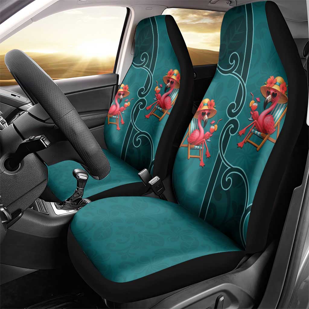 Western Yoke Car Seat Cover Flamingo Relax Cowboy Style - Wonder Print Shop