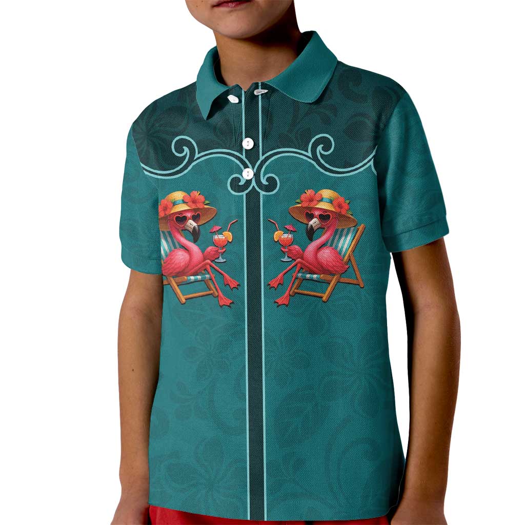 Western Yoke Kid Polo Shirt Flamingo Relax Cowboy Style - Wonder Print Shop