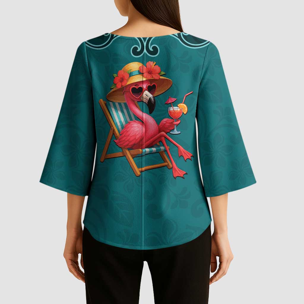Western Yoke Kimono Sleeve Blouse Flamingo Relax Cowboy Style - Wonder Print Shop