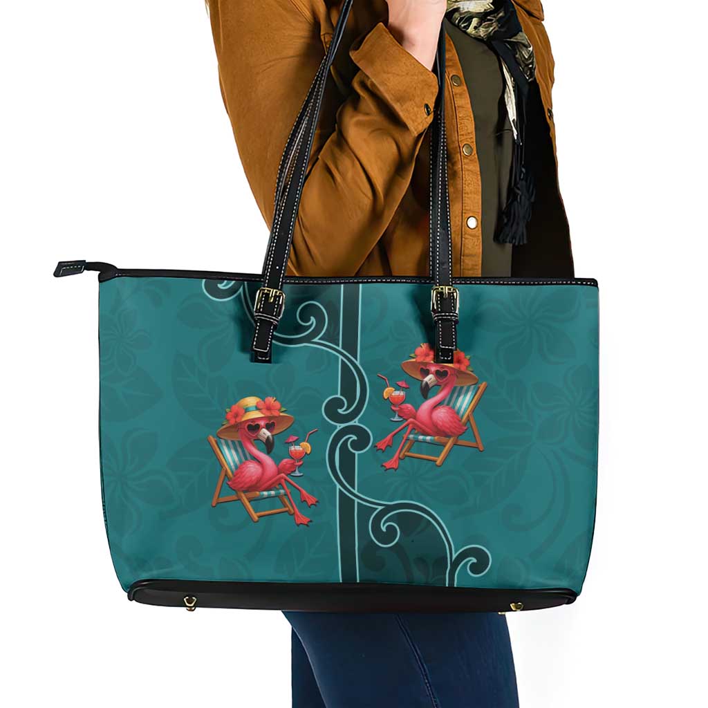 Western Yoke Leather Tote Bag Flamingo Relax Cowboy Style - Wonder Print Shop