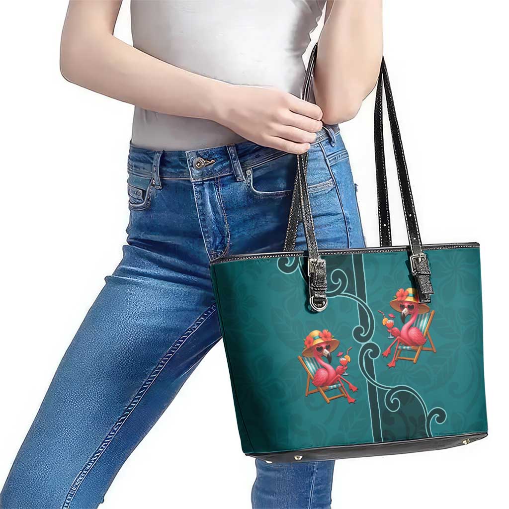 Western Yoke Leather Tote Bag Flamingo Relax Cowboy Style - Wonder Print Shop