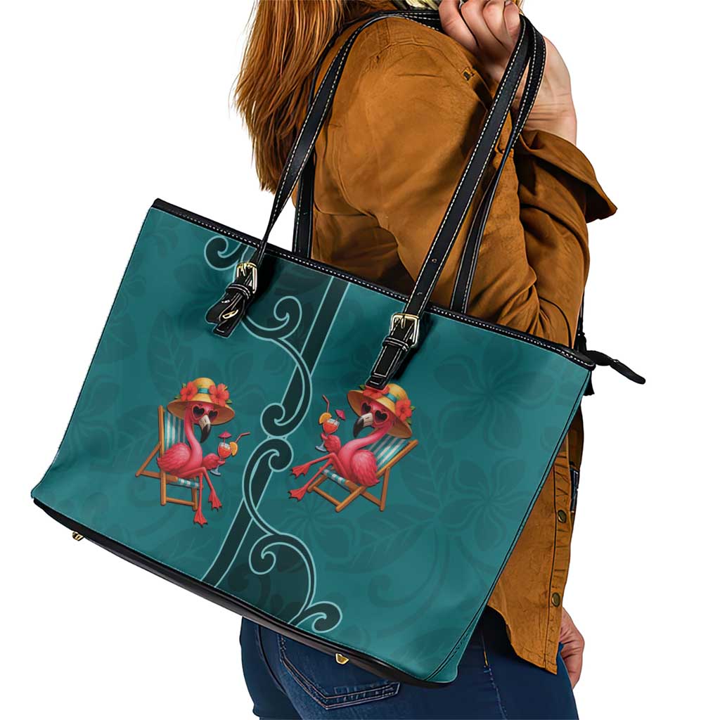 Western Yoke Leather Tote Bag Flamingo Relax Cowboy Style - Wonder Print Shop