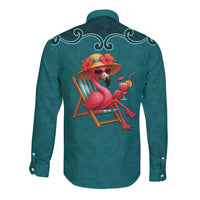 Western Yoke Long Sleeve Button Shirt Flamingo Relax Cowboy Style - Wonder Print Shop