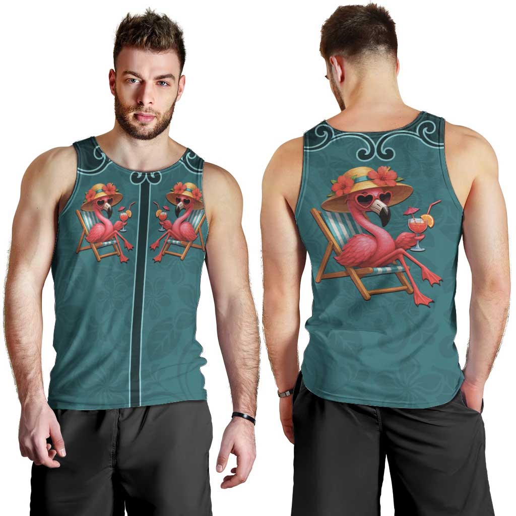 Western Yoke Men Tank Top Flamingo Relax Cowboy Style - Wonder Print Shop