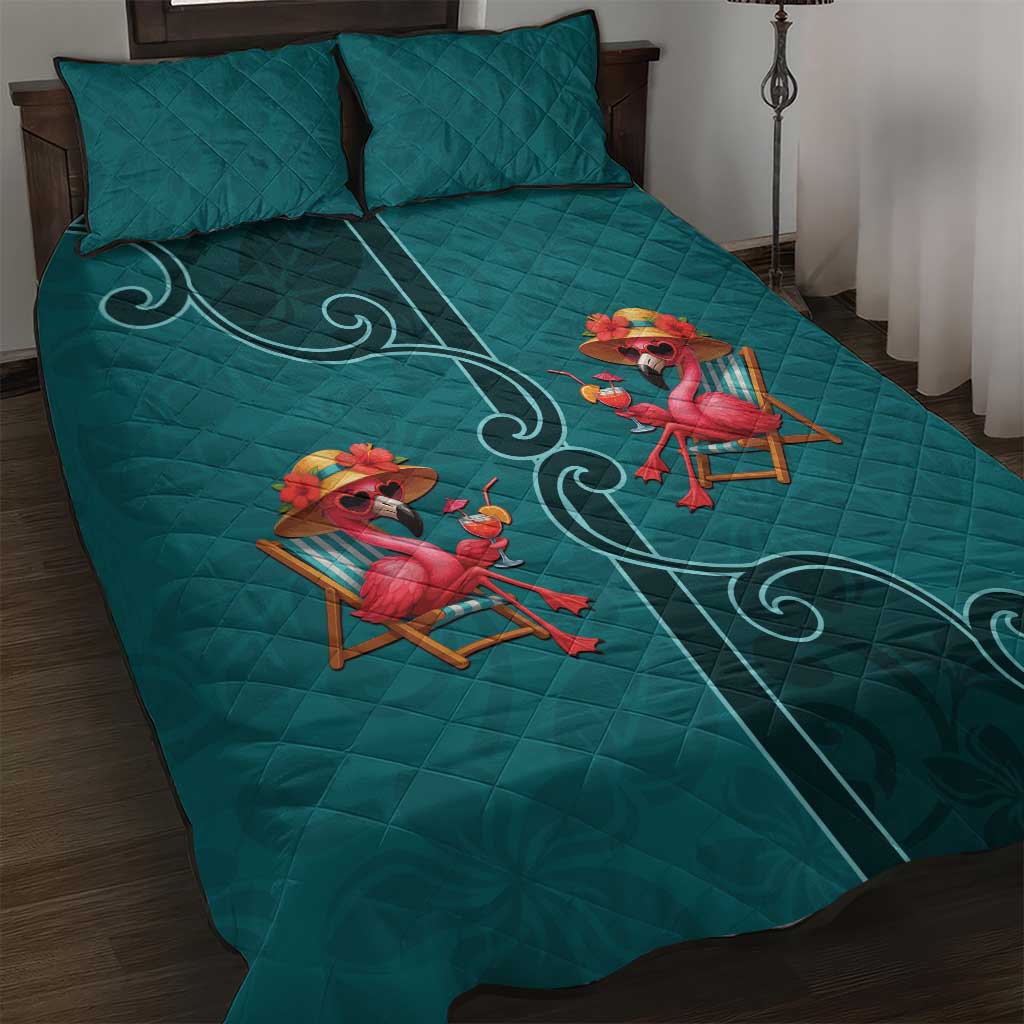 Western Yoke Quilt Bed Set Flamingo Relax Cowboy Style - Wonder Print Shop