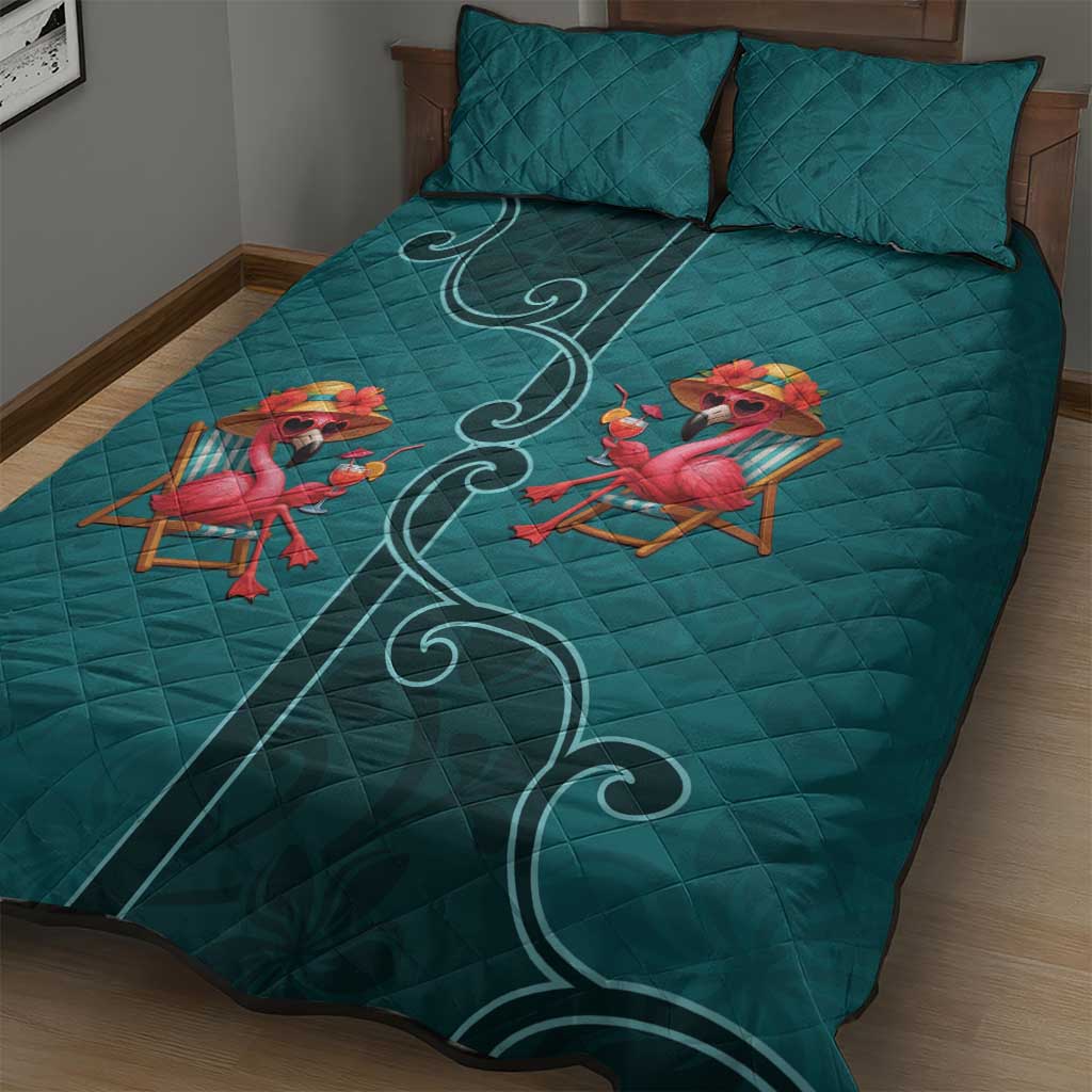 Western Yoke Quilt Bed Set Flamingo Relax Cowboy Style - Wonder Print Shop