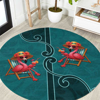Western Yoke Round Carpet Flamingo Relax Cowboy Style - Wonder Print Shop