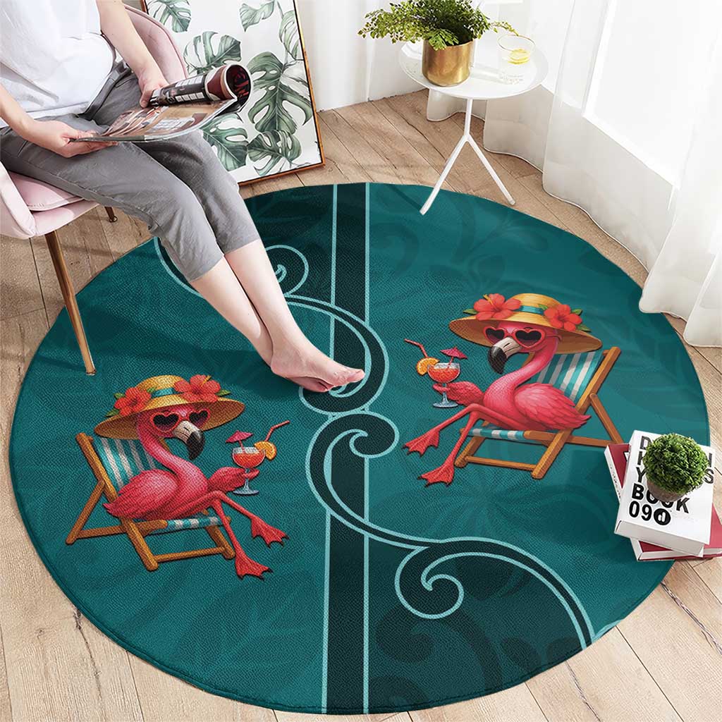 Western Yoke Round Carpet Flamingo Relax Cowboy Style - Wonder Print Shop